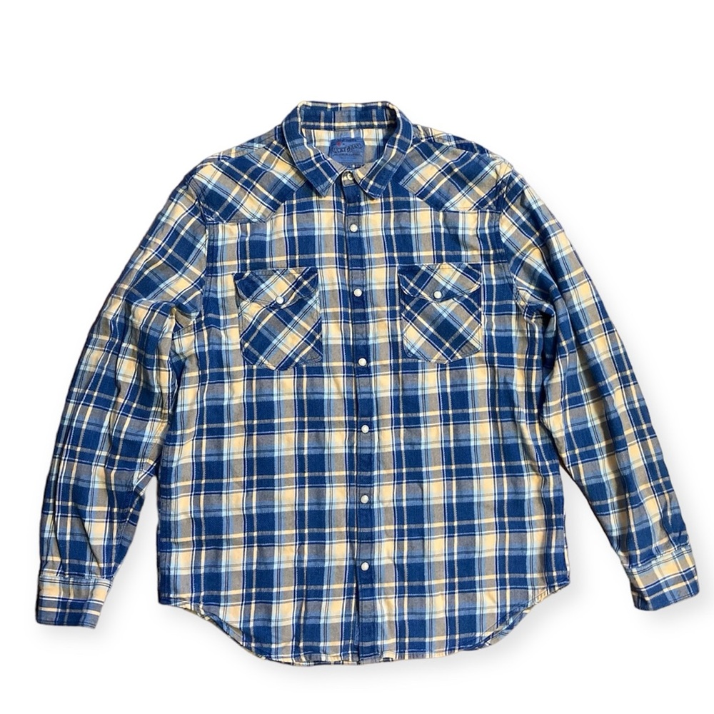 Lucky Brand Blue and Yellow Plaid Casual Button Down Shirt